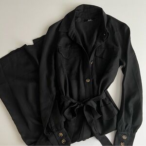 lyocell midi shirtdress, black, xs